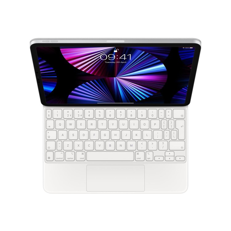 Refurbished Apple MJQJ3B/A Magic Keyboard - GRADE A1 - Apple Magic Keyboard - Keyboard and folio case - with trackpad - backlit - Apple Smart connector - QWERTY - UK - white - for 11-inch iPad Pro 1st
