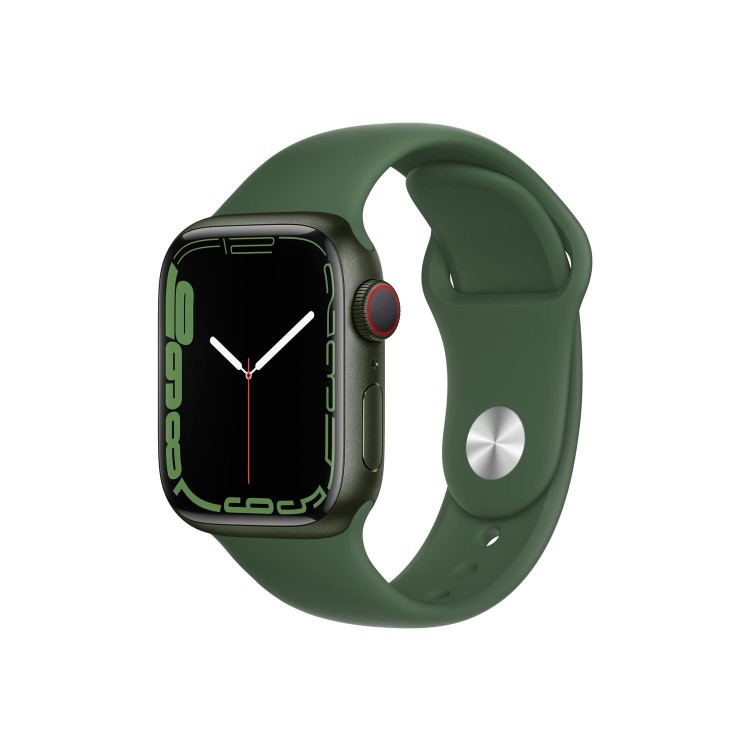 GRADE A1 - Apple Watch Series 7 GPS + Cellular 41mm Green Aluminium Case with Clover Sport Band - Regular