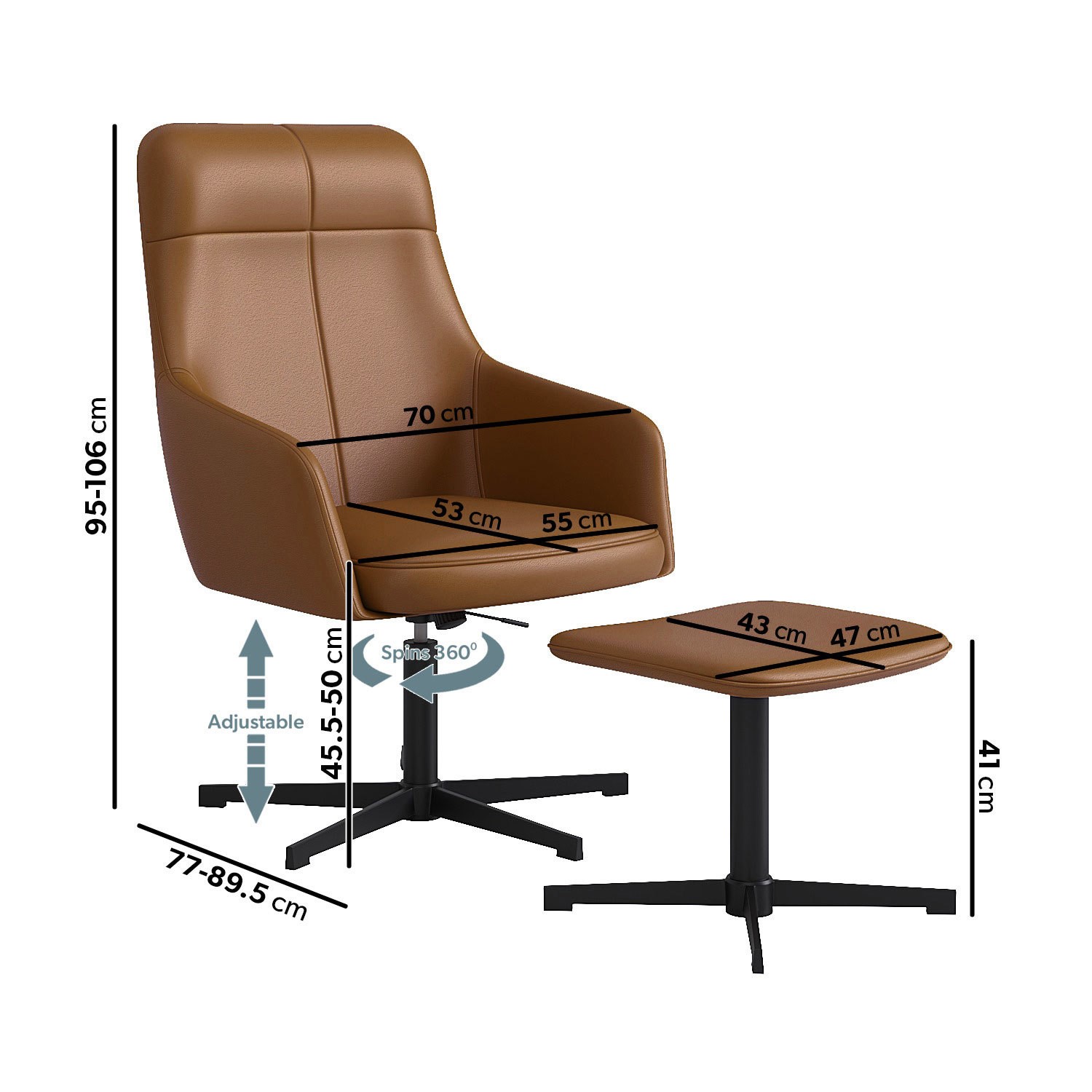 Tan Faux Leather Accent Chair with Footstool Mila