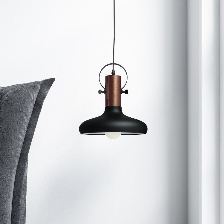 GRADE A1 - Black & Copper Pendant Light - Industrial - Kingston