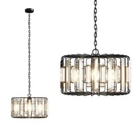 Large Black Metal Pendant Light with Crystals - Montrose