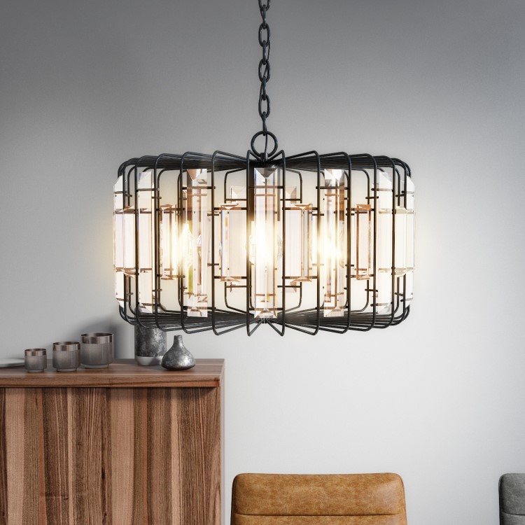 Large Black Metal Pendant Light with Crystals - Montrose