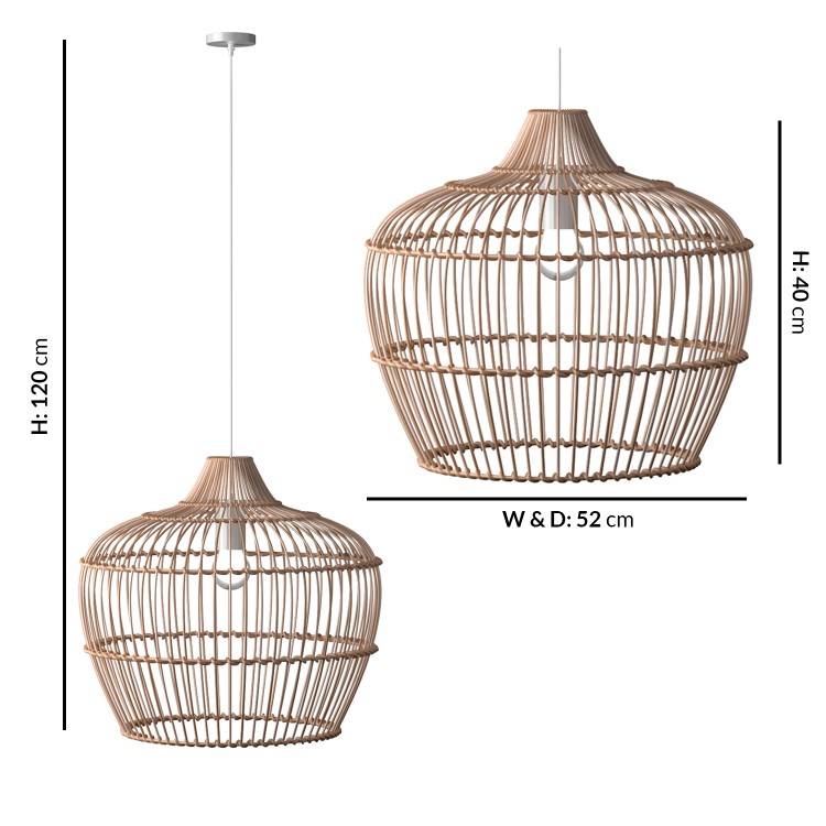 Large Rattan Pendant Light - 52 x 40m - Memphis