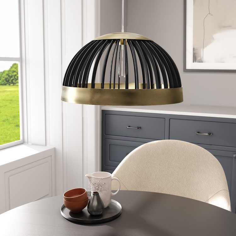 Black Dome Pendant Light with Gold Finish - Mayfield