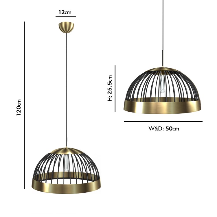 Black Dome Pendant Light with Gold Finish - Mayfield