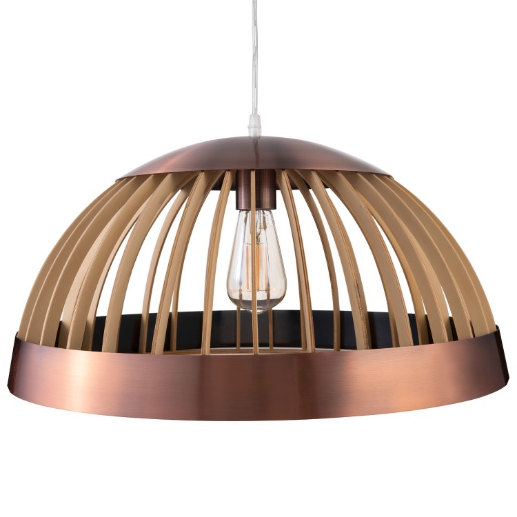 Wood Dome Pendant Light with Copper Finish - Mayfield
