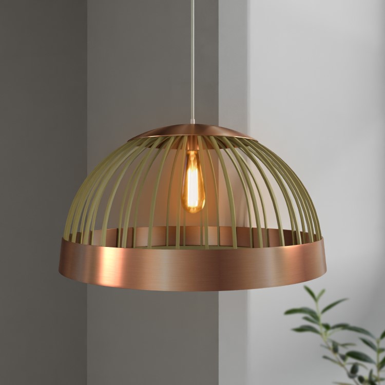Wood Dome Pendant Light with Copper Finish - Mayfield