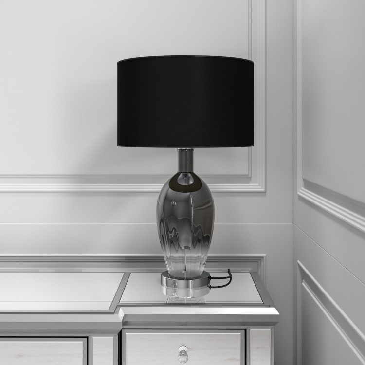 Black & Smoked Glass Table Lamp - Bloomfield