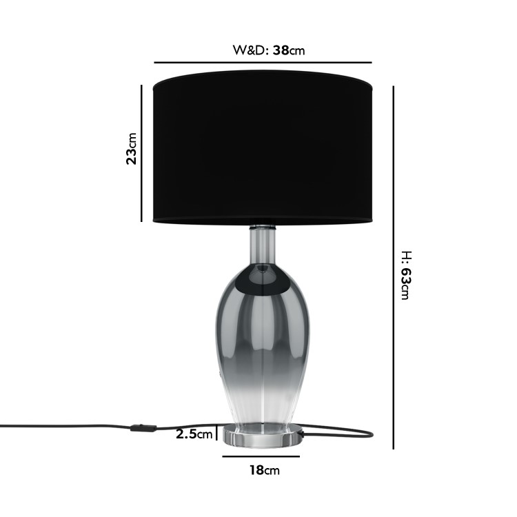 Black & Smoked Glass Table Lamp - Bloomfield