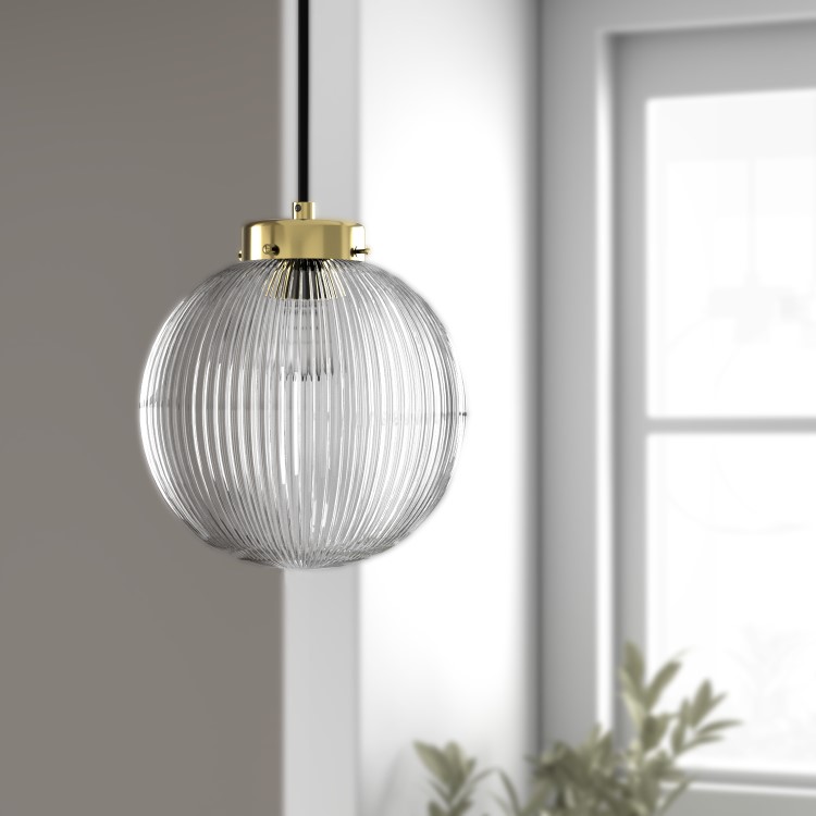 Ribbed Round Lantern Pendant Light with Brass Finish - Georgia