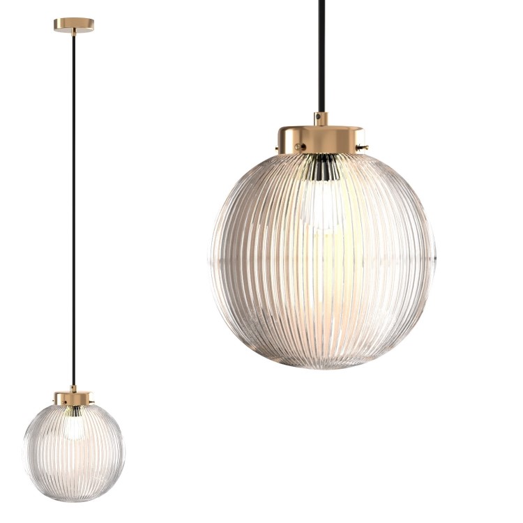 Ribbed Round Lantern Pendant Light with Brass Finish - Georgia
