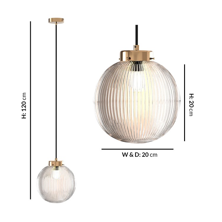 Ribbed Round Lantern Pendant Light with Brass Finish - Georgia