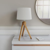 White Shade Wooden Tripod Table Lamp - Whenby