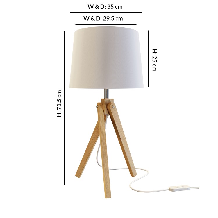 White Shade Wooden Tripod Table Lamp - Whenby
