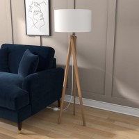 Wooden Tripod Standing Floor Lamp with White Shade - Whenby
