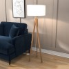 Wooden Tripod Standing Floor Lamp with White Shade - Whenby