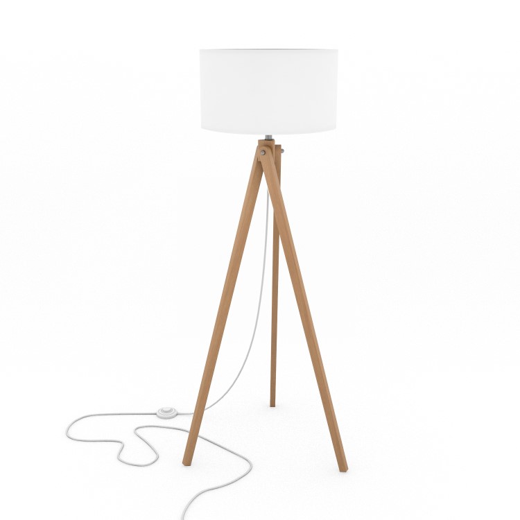 Wooden Tripod Standing Floor Lamp with White Shade - Whenby
