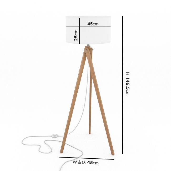 Wooden Tripod Standing Floor Lamp with White Shade - Whenby