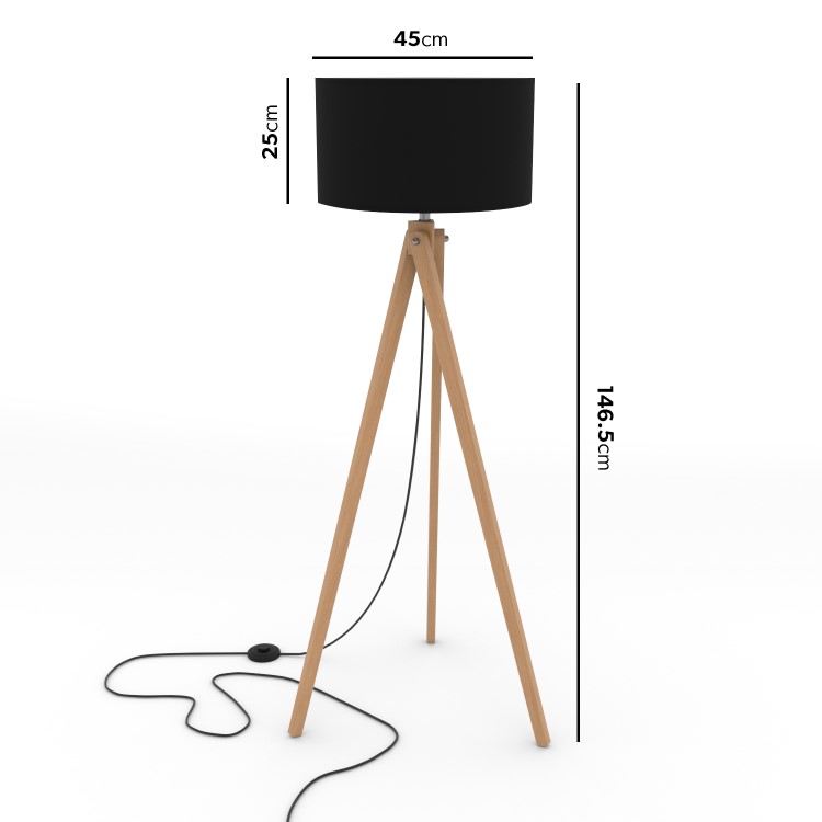Black Shade Wooden Tripod Floor Lamp - Whenby