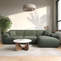 Large Green Chenille Right Hand 4 Seater Chaise Corner Sofa - Mahalia
