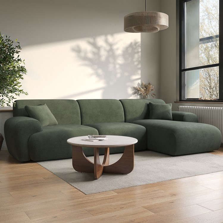 Large Green Chenille Right Hand 4 Seater Chaise Corner Sofa - Mahalia