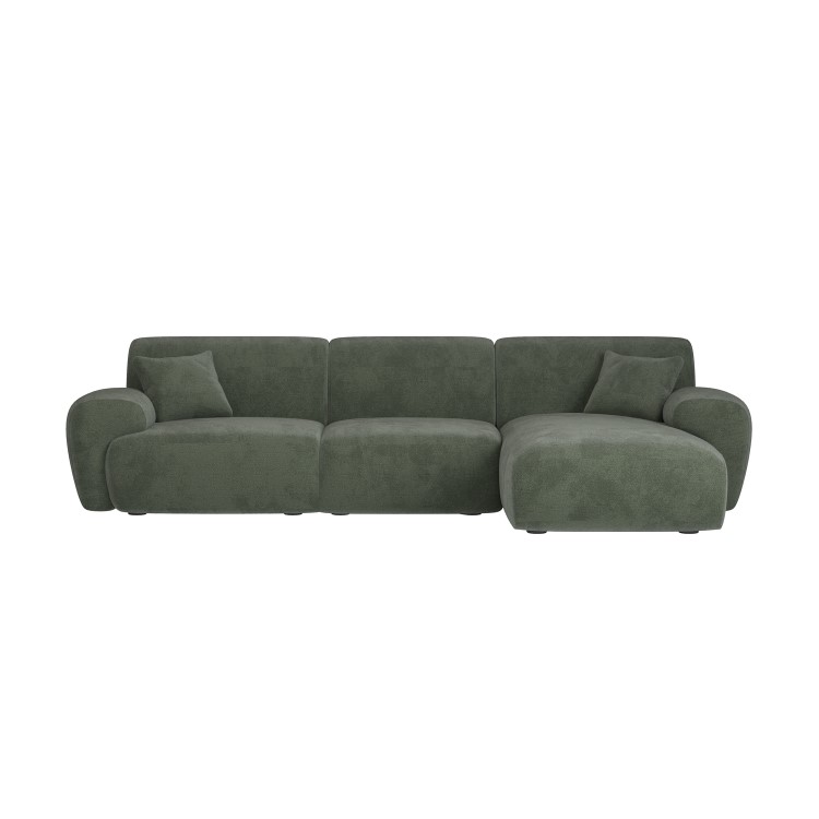 Large Green Chenille Right Hand 4 Seater Chaise Corner Sofa - Mahalia