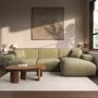 Large Light Olive Chenille Right Hand 4 Seater Chaise Corner Sofa - Mahalia