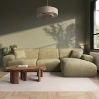 Large Beige Sandstone Chenille Right Hand 4 Seater Chaise Corner Sofa - Mahalia