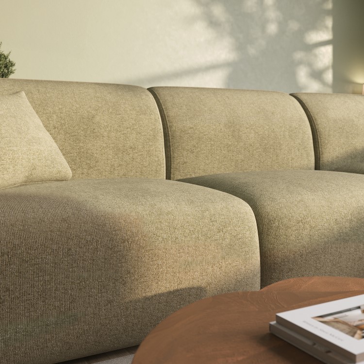 Large Beige Sandstone Chenille Right Hand 4 Seater Chaise Corner Sofa - Mahalia
