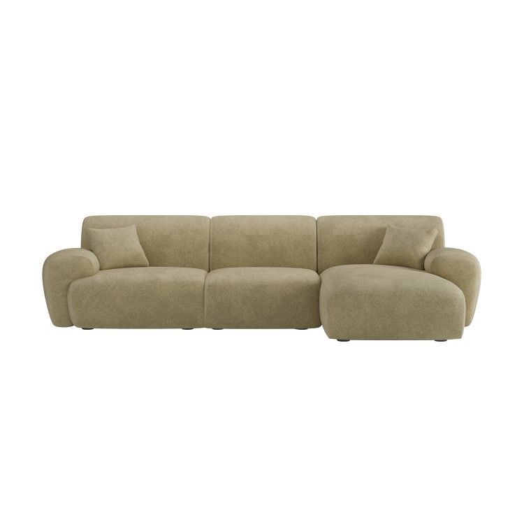 Large Beige Sandstone Chenille Right Hand 4 Seater Chaise Corner Sofa - Mahalia