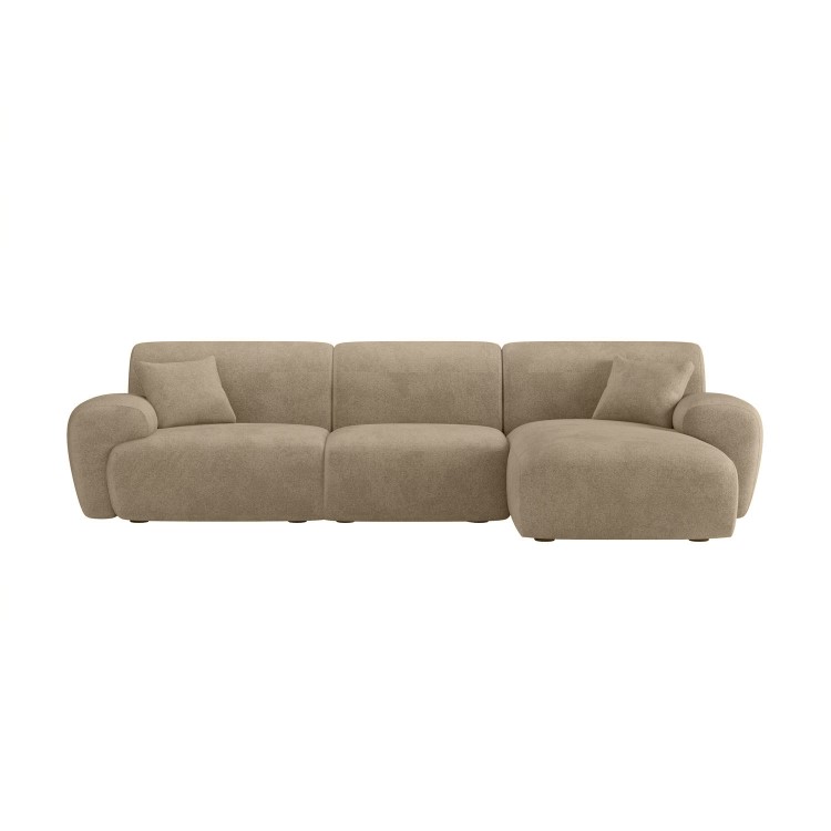 Large Light Olive Chenille Right Hand 4 Seater Chaise Corner Sofa - Mahalia