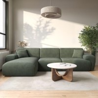 Large Green Chenille Left Hand 4 Seater Chaise Corner Sofa - Mahalia