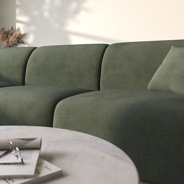Large Green Chenille Left Hand 4 Seater Chaise Corner Sofa - Mahalia