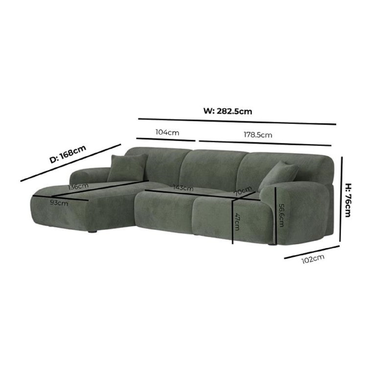 Large Green Chenille Left Hand 4 Seater Chaise Corner Sofa - Mahalia