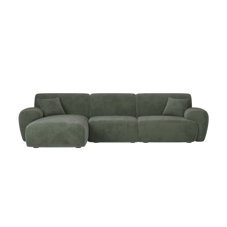 Large Green Chenille Left Hand 4 Seater Chaise Corner Sofa - Mahalia