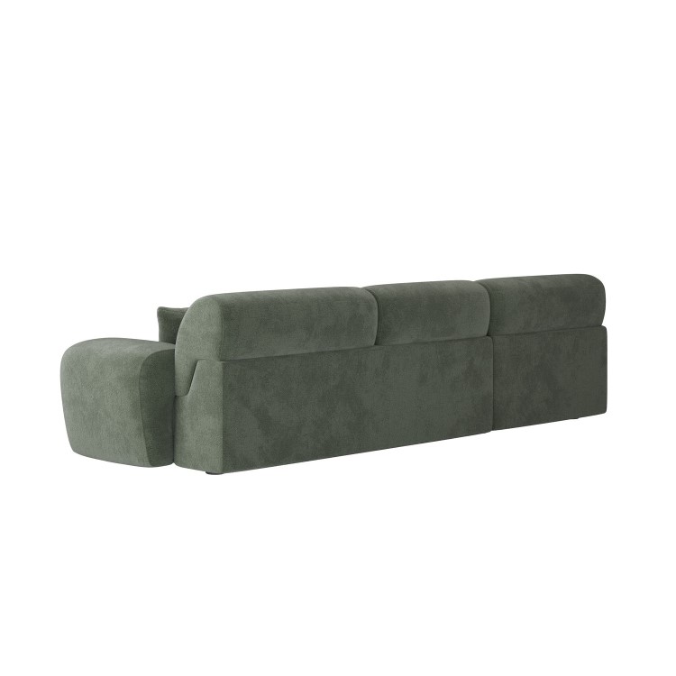 Large Green Chenille Left Hand 4 Seater Chaise Corner Sofa - Mahalia