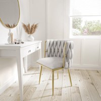 Warm Grey Linen Dressing Table Chair with Gold Legs - Malika