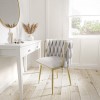 Cream Woven Linen Dressing Table Chair with Gold Legs - Malika 