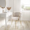 Cream Woven Linen Dressing Table Chair with Gold Legs - Malika 