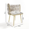 Cream Woven Linen Dressing Table Chair with Gold Legs - Malika 