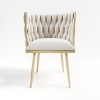 Cream Woven Linen Dressing Table Chair with Gold Legs - Malika 