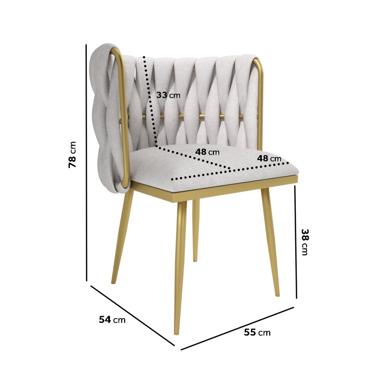 Warm Grey Linen Dressing Table Chair with Gold Legs - Malika