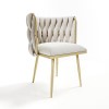 Cream Woven Linen Dressing Table Chair with Gold Legs - Malika 