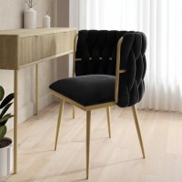 Black Velvet Dressing Table Chair with Gold Legs - Malika Black Velvet Dressing Table Chair with Gold Legs - Malika