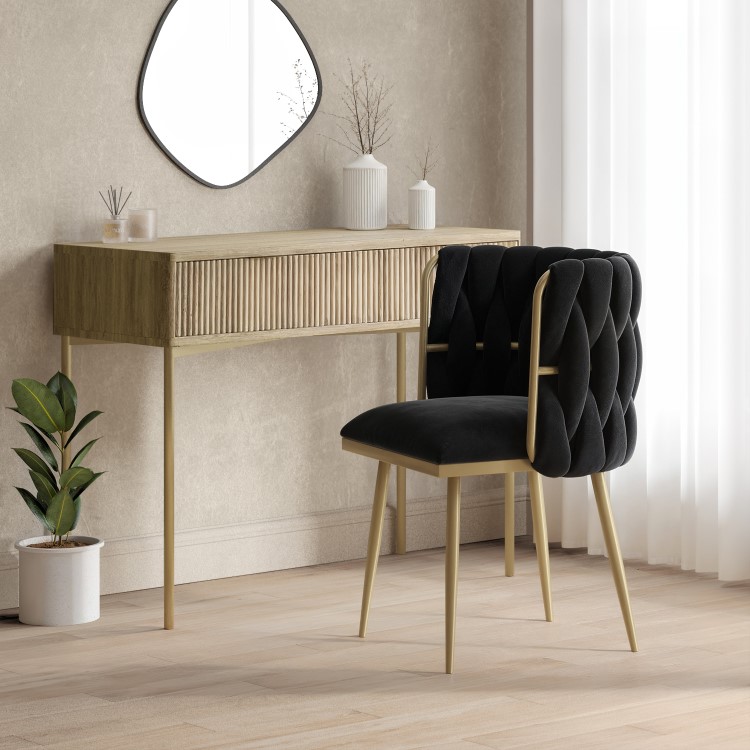 Black Velvet Dressing Table Chair with Gold Legs - Malika