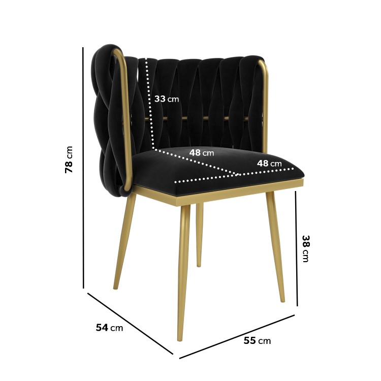 Black Velvet Dressing Table Chair with Gold Legs - Malika