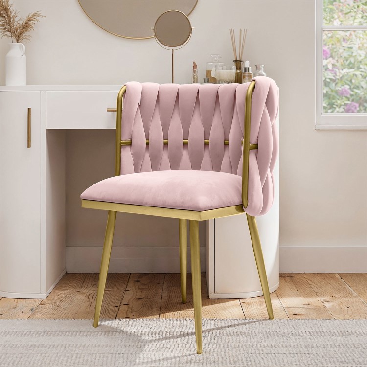 Pink Velvet Dressing Table Chair with Gold Legs - Malika