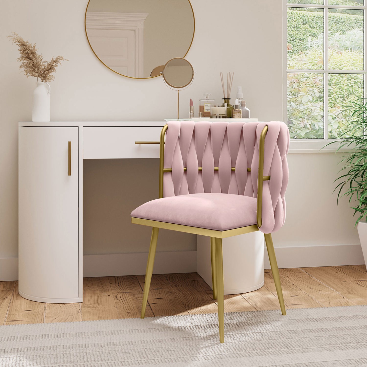 pink and gold dressing room Tokyo Glow Velvet Pink Dressing Table With LED Touch Mirror