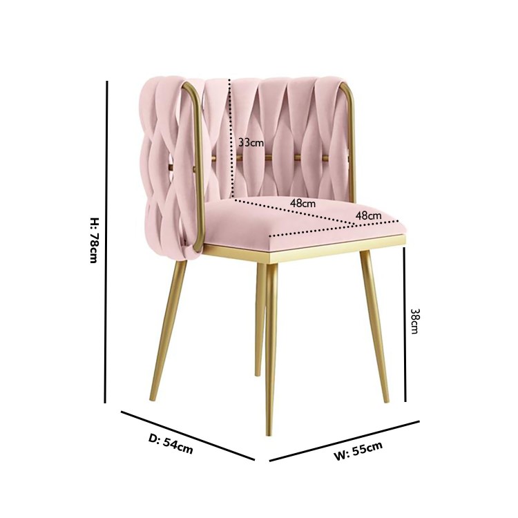 Pink Velvet Dressing Table Chair with Gold Legs - Malika