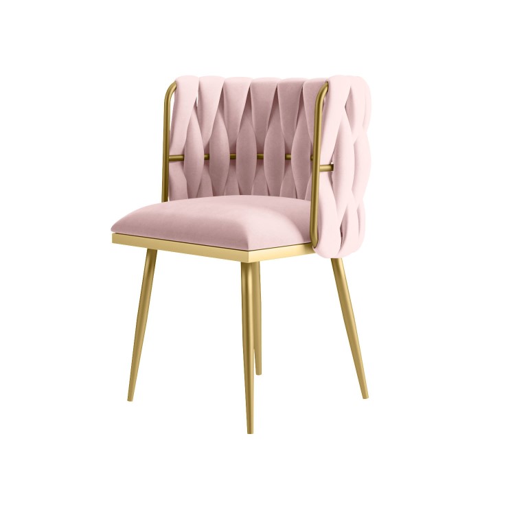 Pink Velvet Dressing Table Chair with Gold Legs - Malika